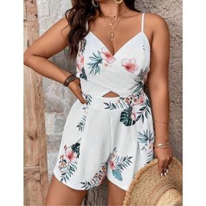 Shein Curve Breezaya Plus Tropical Print Cami Romper Size 4XL NWOT